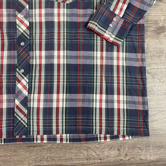 Outlaw Western Wear Navy Green White Plaid L/S Pearl Snap Button Rodeo Shirt 3XL - Picture 2 of 6